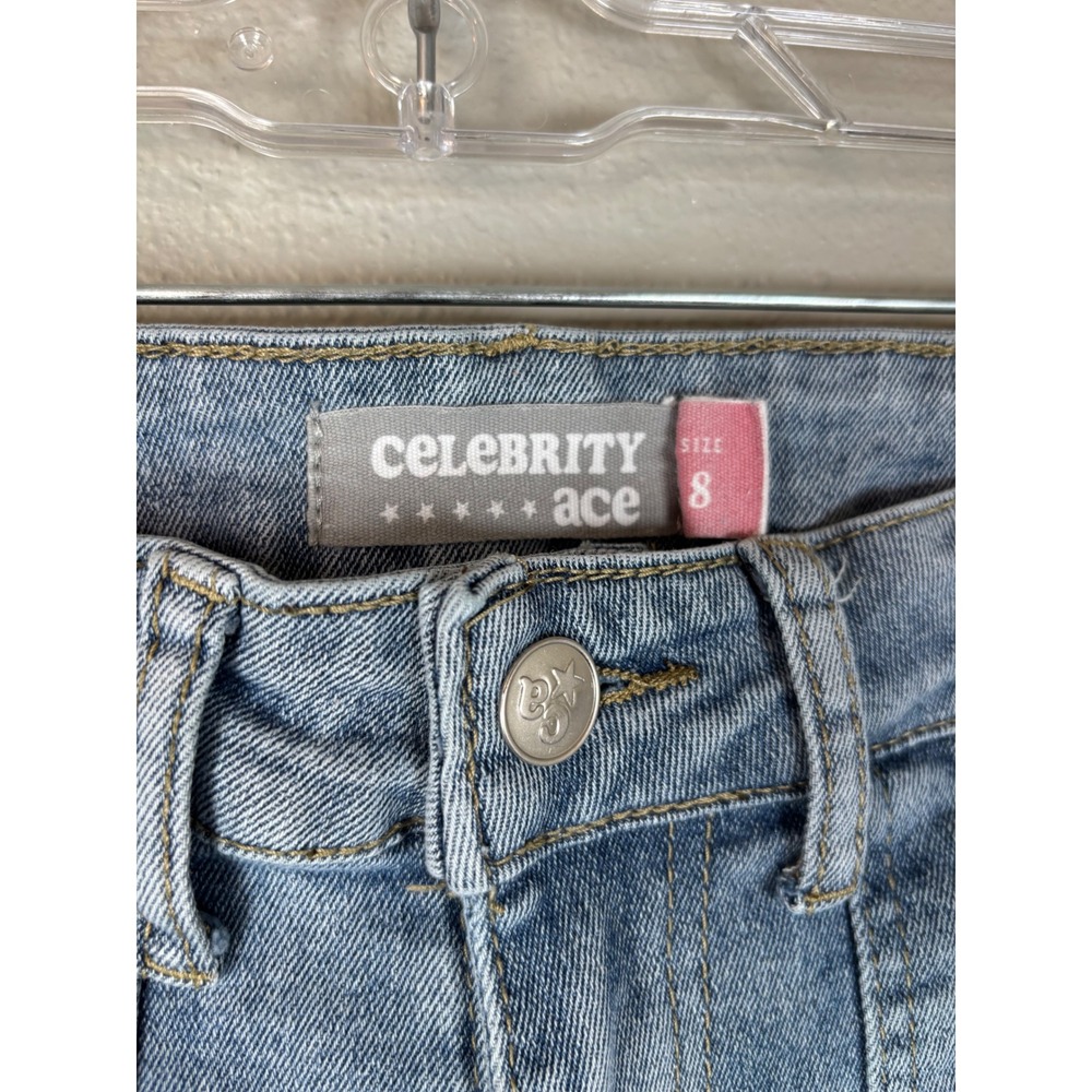 Celebrity Ace Girls Blue Embroidered Butterfly Shell Cargo Straight Jeans Size 8 - Picture 4 of 9